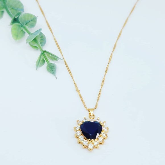 Dark Blue Rhinestones Heart pendant with a chain - Picture 3 of 4
